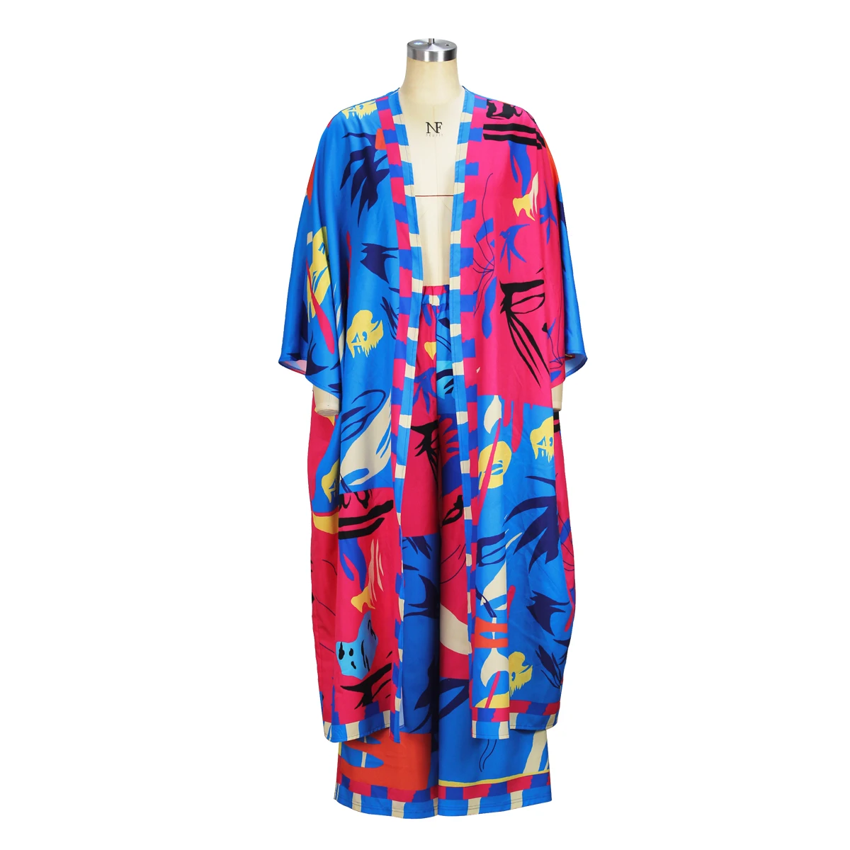 Spring and autumn fashion leisure suit printed cardigan with long sleeve and wide leg trousers