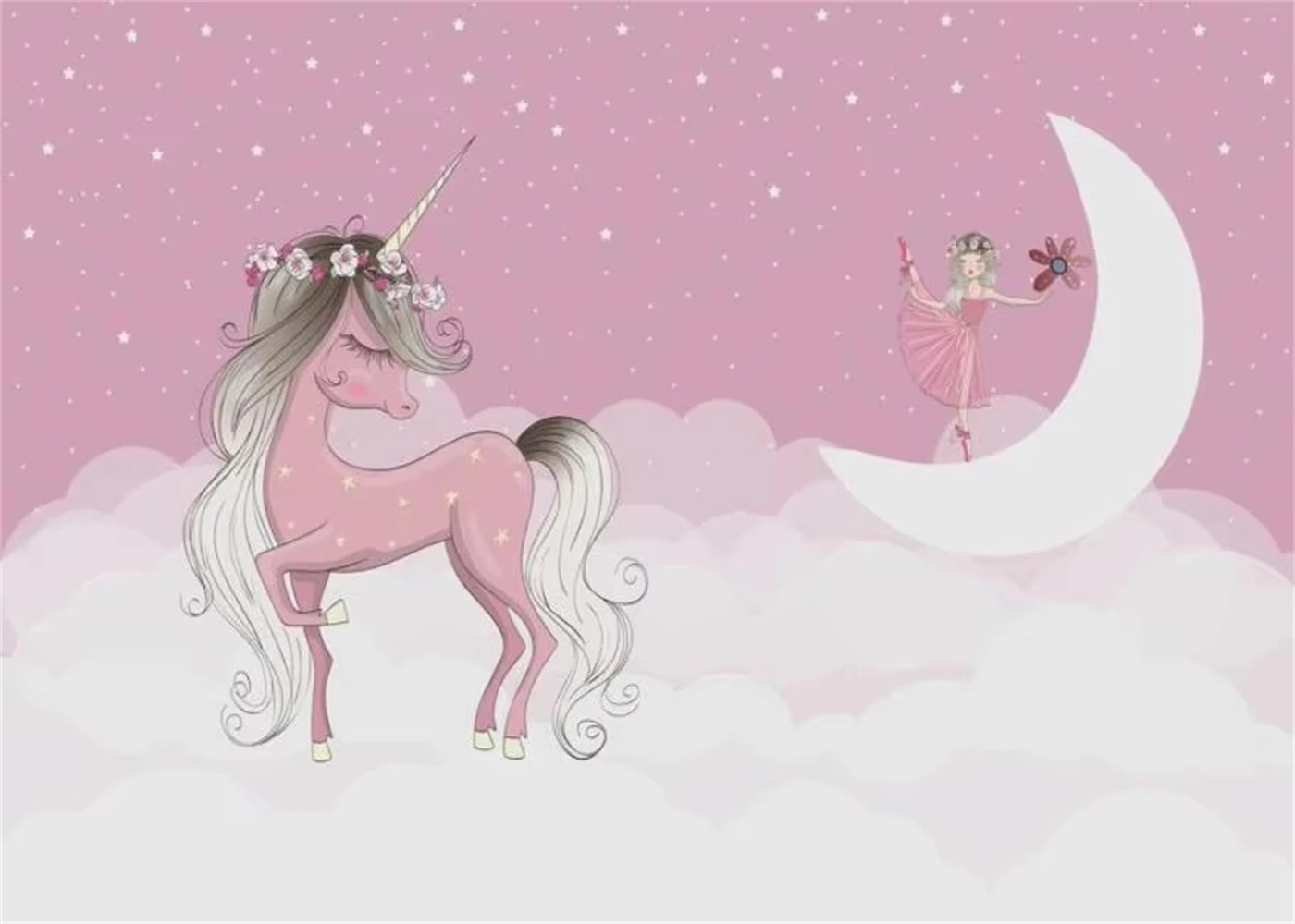 Personalizowana fototapeta wielomateriałowa, nordycka ręcznie malowana urocza jednorożec gwiaździste niebo tło dla dzieci dekoracja ścienna tapeta 3D