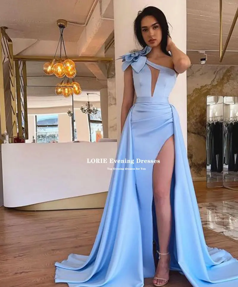 LORIE Elegant Mermaid Evening Dresses 2022 Long Handmade Flowers Mother Groom Formal Party Dress Side Split Satin Prom Gowns