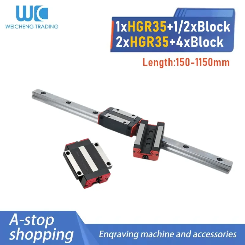 For Single Rail 1/2 Slides Twin Rails 4 Blocks HGR35 Linear Rail Set 150-1150mm HGH HGW Heavy Duty Slides For CNC Equipment