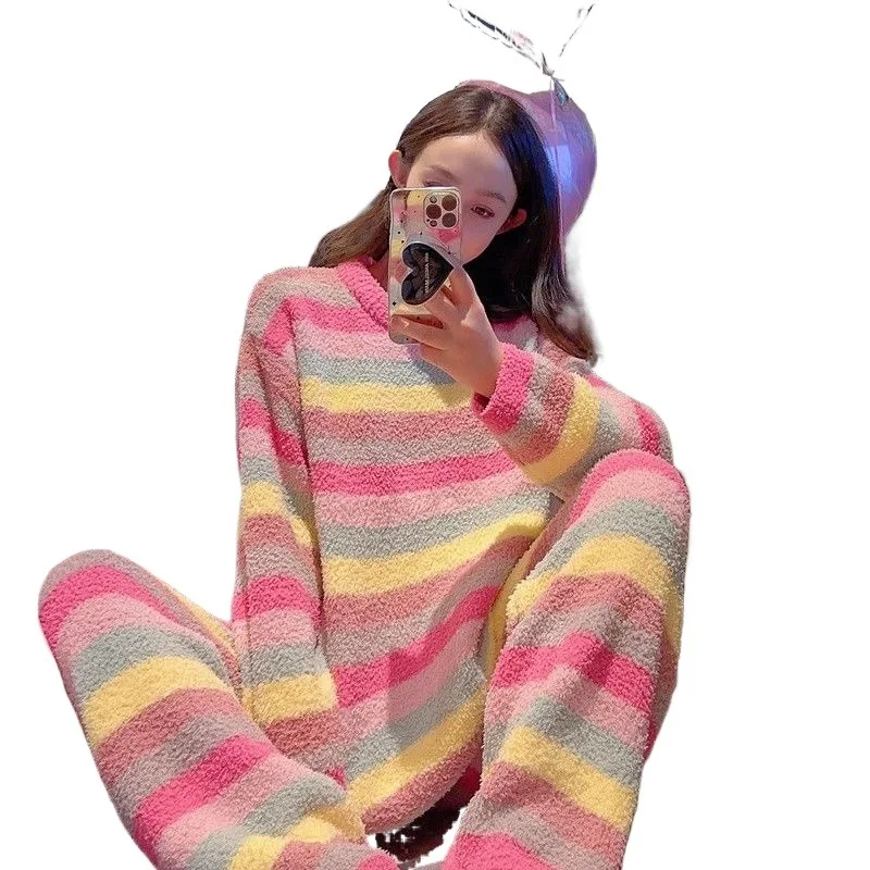 

Autumn and Winter New Soft Half-edge Velvet Pajamas Set Two-piece Set Thickened Warm Sweet Loungewear Can Be Worn Outside Sets