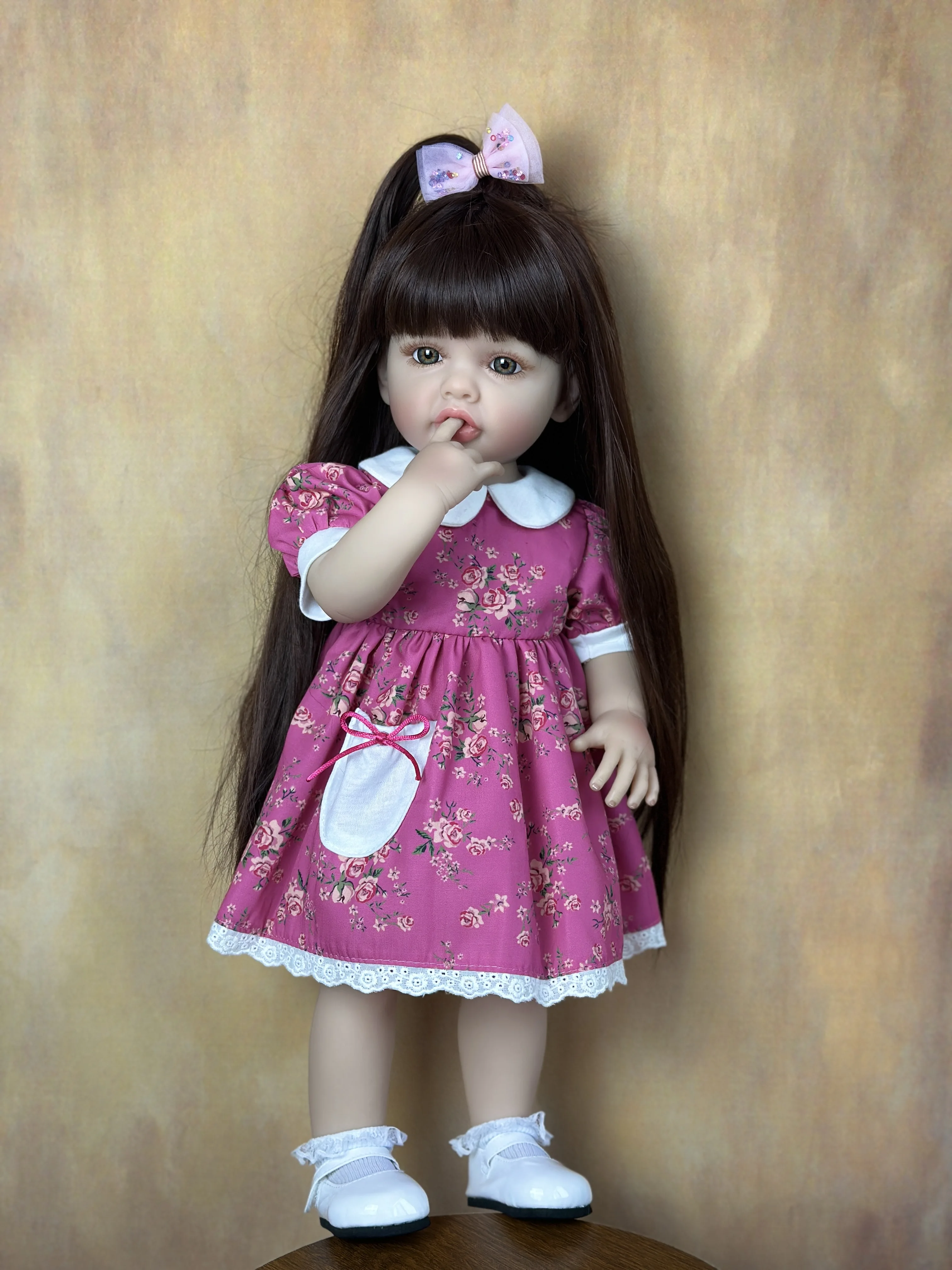 BZDOLL 55 CM Full Silicone Reborn Baby Girl Doll Toy Lifelike 22 Inch Princess Toddler Art Bebe Birthday Gifts for Child