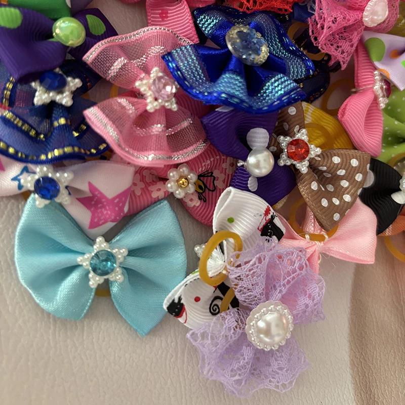 10/20pcs Dog Grooming Hair Bows Dog Bows Mix Colours Small Dog Accessories Dog Hair Rubber Bands Pet Headwear Pet Supplier