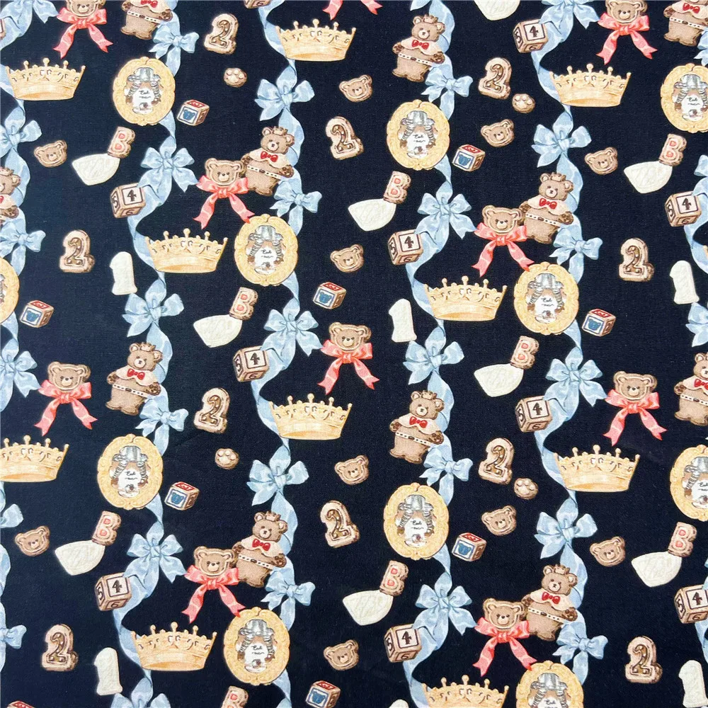 Black background ribbon bear 100% Cotton Fabric for Kids Clothes mask Home Textile Sewing Quilting DIY Needlework Material