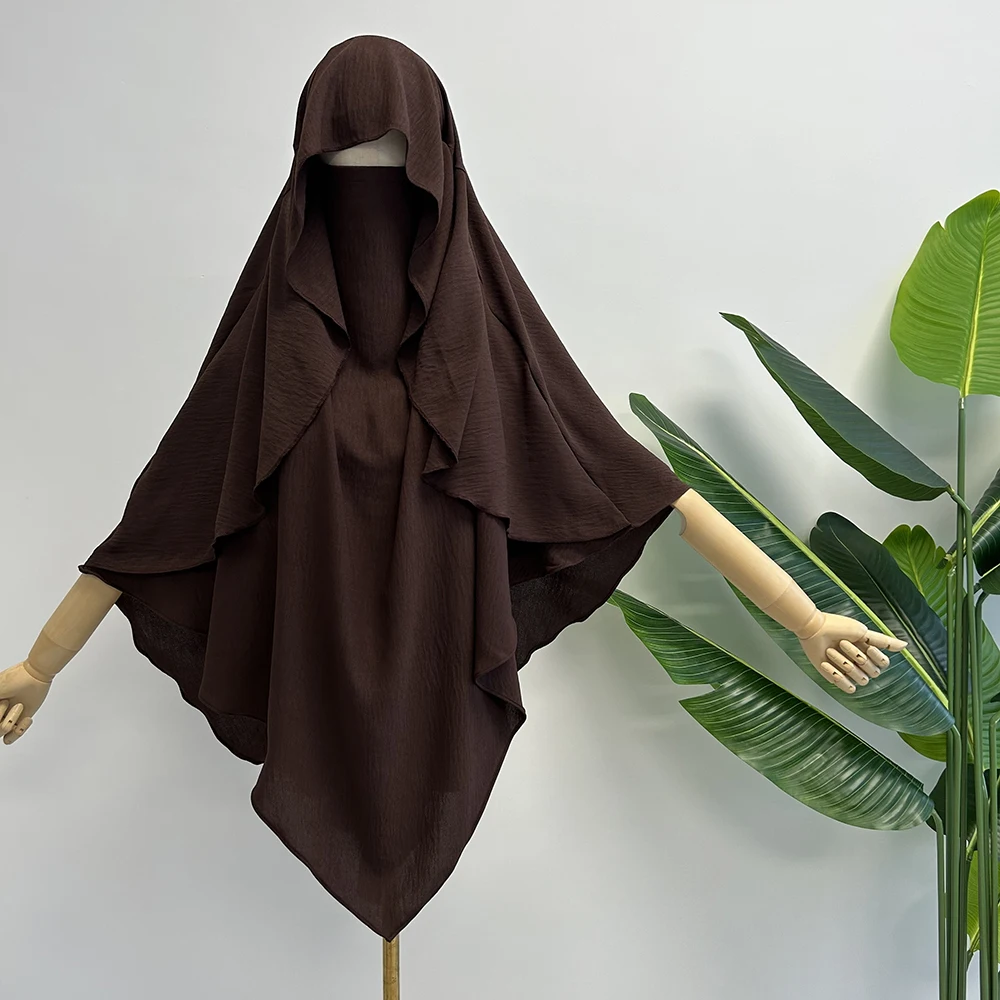 Cape Khimar Met Niqab Bandjes Jazz Crêpe Driehoek Islamitische Moslim Vrouwen Groothandel Ramadan Stropdas Terug Gebed Hijab