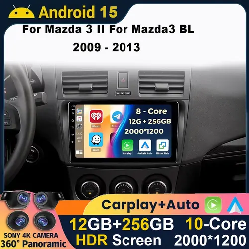Android 15 para Mazda 3 2009-2013 Radio de coche reproductor de vídeo Multimedia navegación estéreo Carplay GPS 2 Din altavoces unidad principal Audio