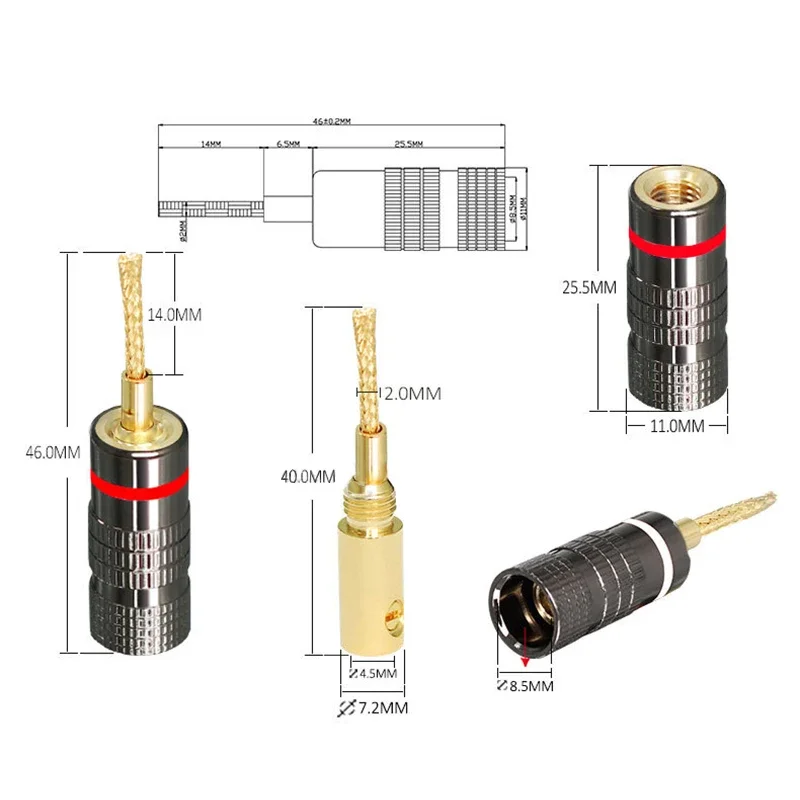 2mm Hifi Banana Plug Connector Gold Plated Copper Audio Speaker Cable Stackable Adapter Sound Amplifier Wire Plugs and Sockets