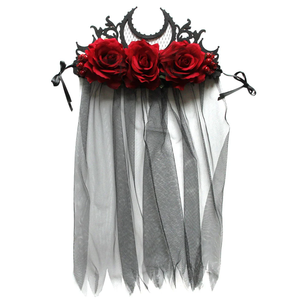 Veil Crown Rose Hair Wreath Headband Day Dead Festival Halloween Cosplay