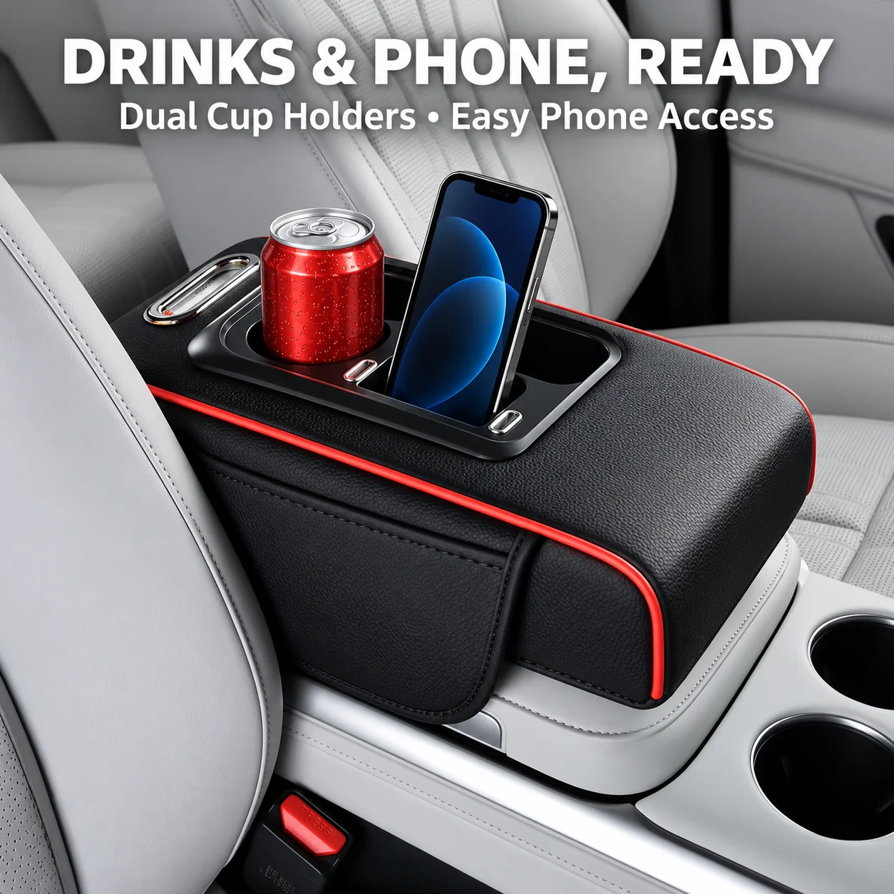 Multi-Function Vehicle Center Console Armrest Box, USB Charging Port, Tissue Box, Water Cup Holder and Storage Booster Pad