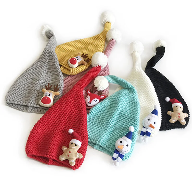 Christmas Baby Hat Cartoon Snowman Elk Knitted Hats for Boys Girls Cute Pompom Beanie Autumn Winter Toddler Infant Warm Bonnet