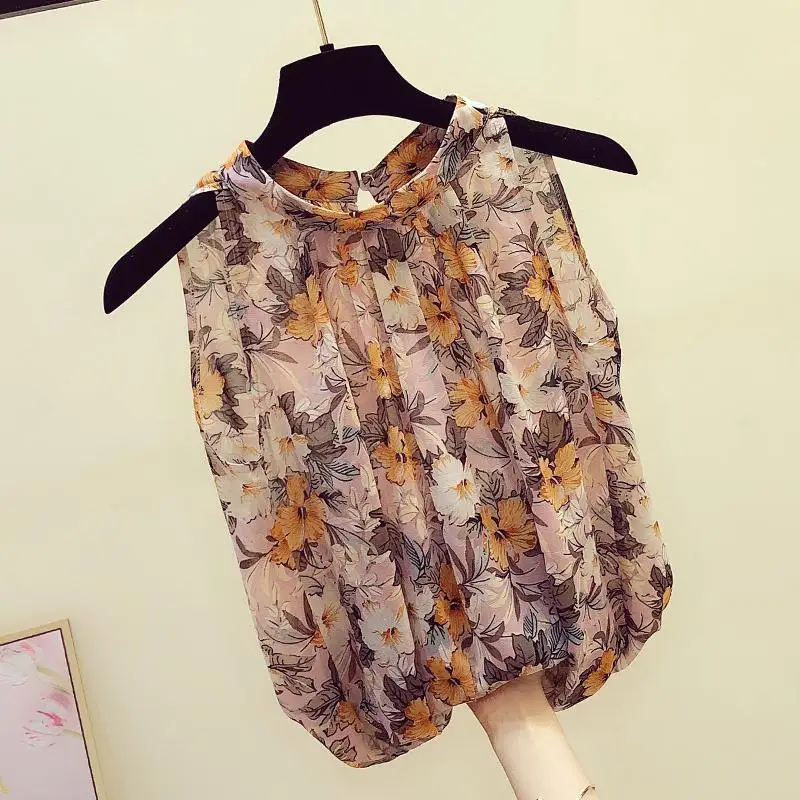 Vintage Printed O-Neck Hollow Out Floral Sleeveless Blouse Women\'s Clothing 2023 Summer New Casual Pullovers Commuter Shirt