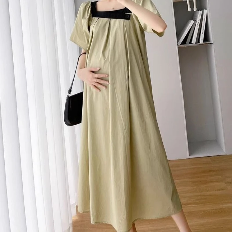 vestido-de-chiffon-para-gestantes-verao-2026-manga-curta-gola-quadrada-modelo-evase-tamanhos-grandes-lindo