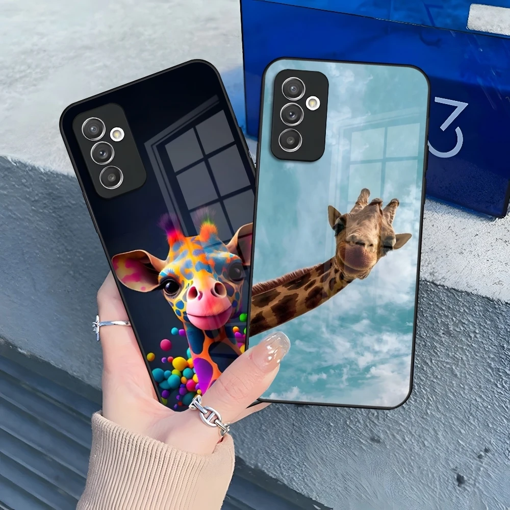 Cute Funny Animal Giraffe Phone Case for Samsung Galaxy S25 S24 S30 S21 S23 S20 S22 Fe Note 20 Pro Ultra Plus glass Cover