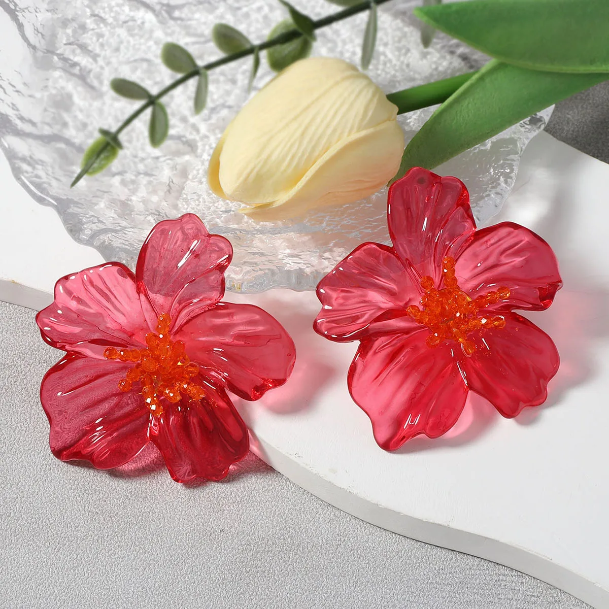 ZAA Personalized Handmade Six Color Acrylic Transparent Flower Earrings