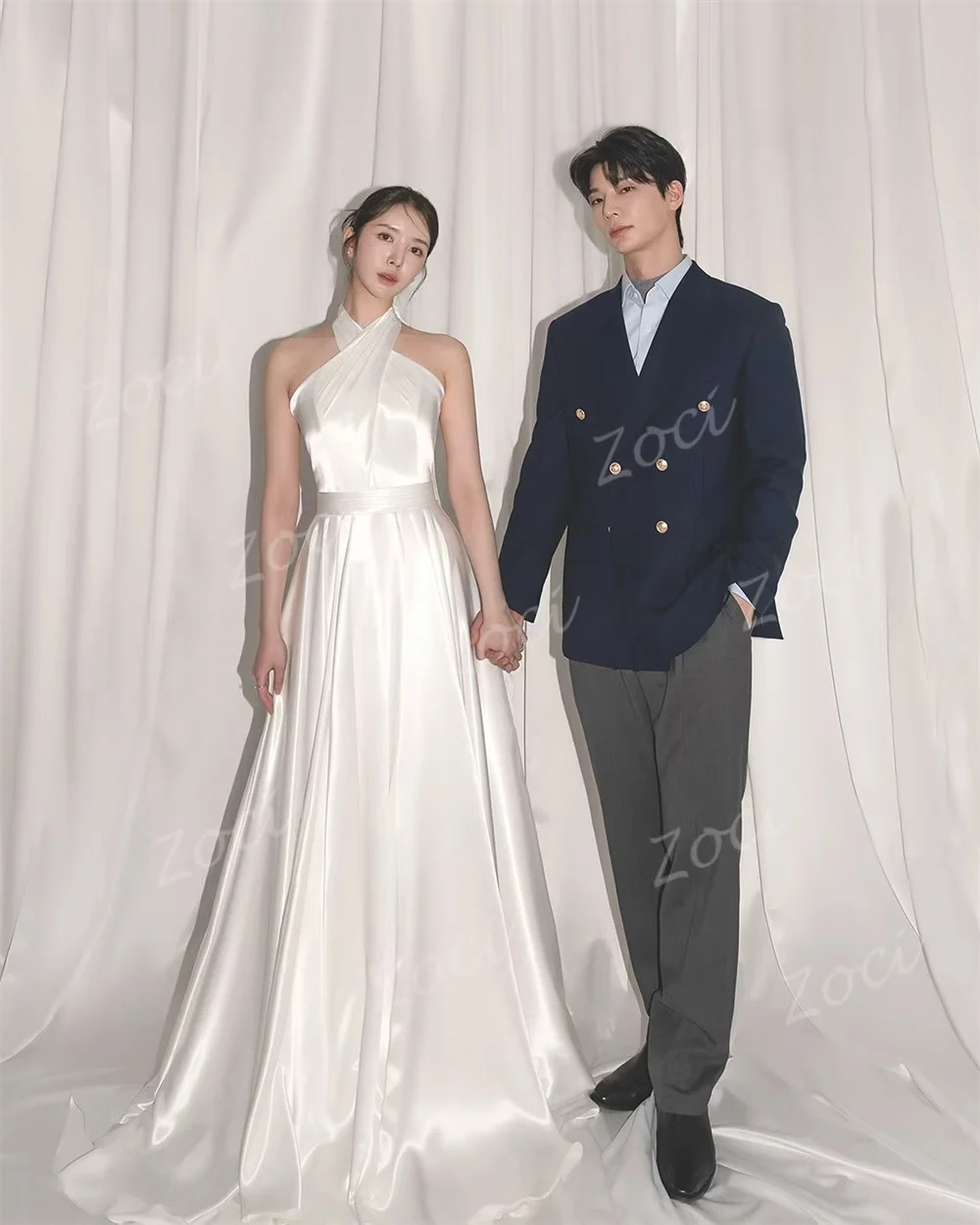 Zoci Modern Criss Cross Silk Satin Korea Wedding Dresses Corset Sleeveless A Line Bride Wedding Party Gown Customized