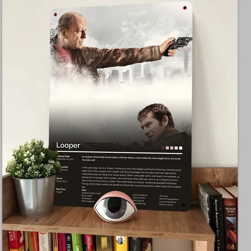 Looper Movie Poster Metal Tin Sign Vintage Home Decor Bruce Willis Joseph Gordon-Levitt Film Art Wall Hanging