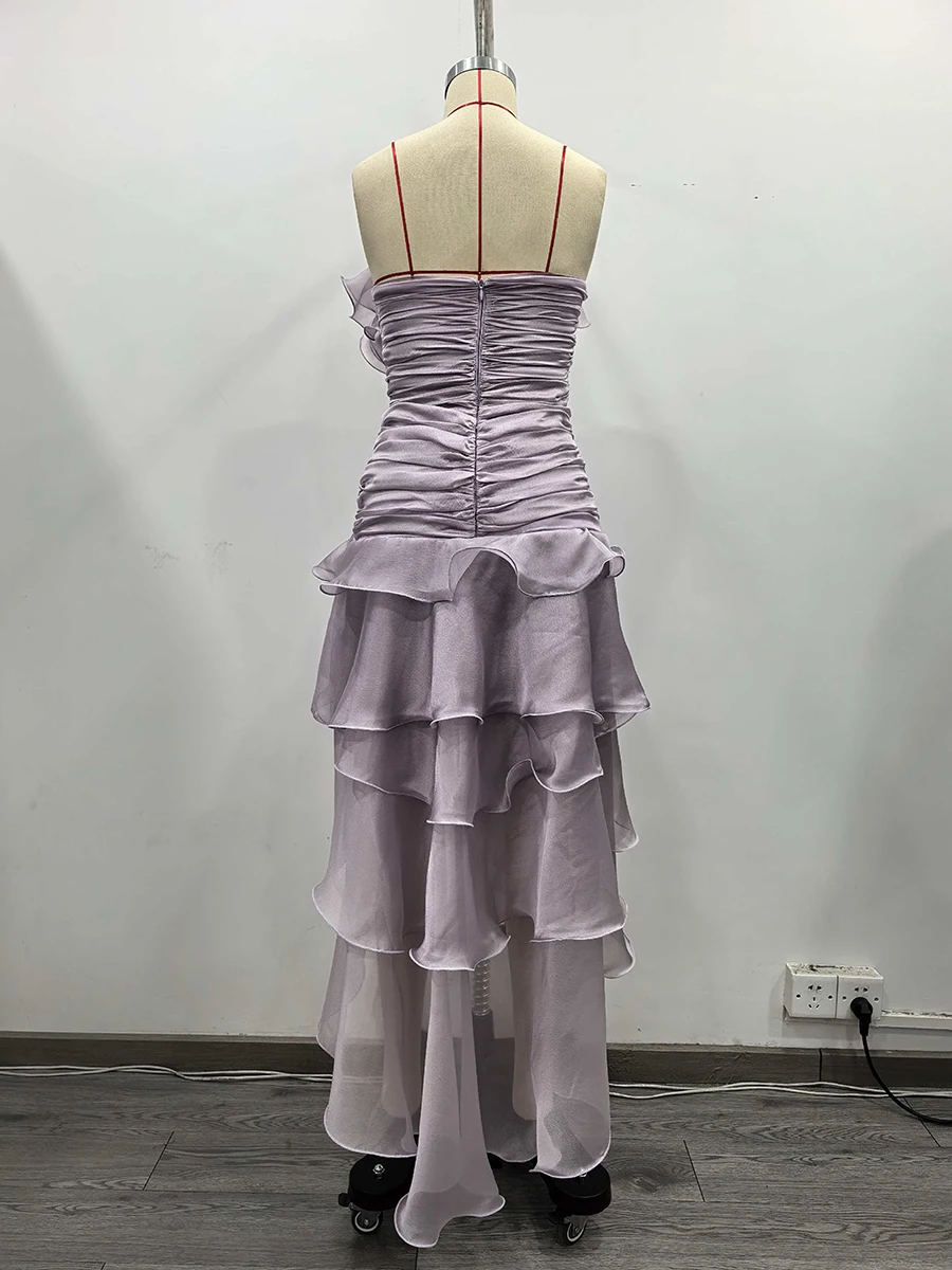 TWOTWINSTYLE, vestidos adelgazantes empalmados con volantes y pliegues a la moda para mujer, vestido Irregular de cintura alta sin tirantes sin mangas, nuevo para mujer