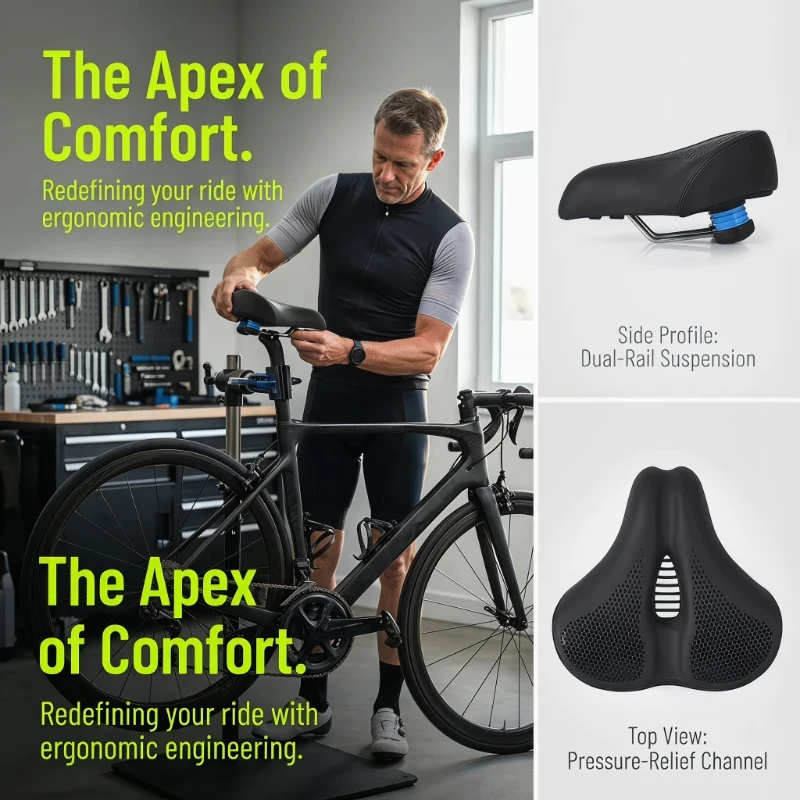 Outdoor Cycling Bike Cushion Wide Soft Thick Padded Saddle Comfort Seat for Men Women Peloton Bikes