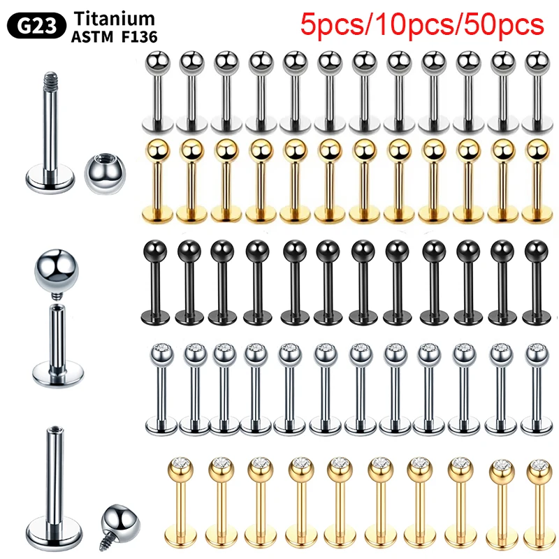 

Wholesale G23 Titanium Labret Piercing Internal & External Thread Ear Cartilage Piercing Conch Helix Tragus Rook Pirsing Jewelry