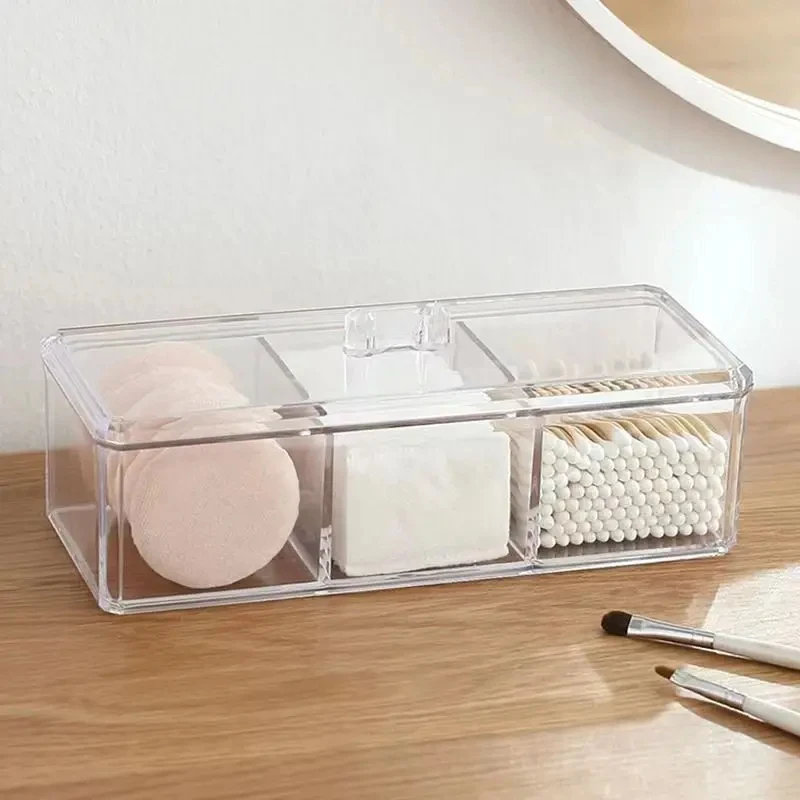 

Transparent Makeup Organizer, 3-Color Acrylic Case for Swab & Pad, Desktop Cosmetic Holder, Vanity Dispenser Container