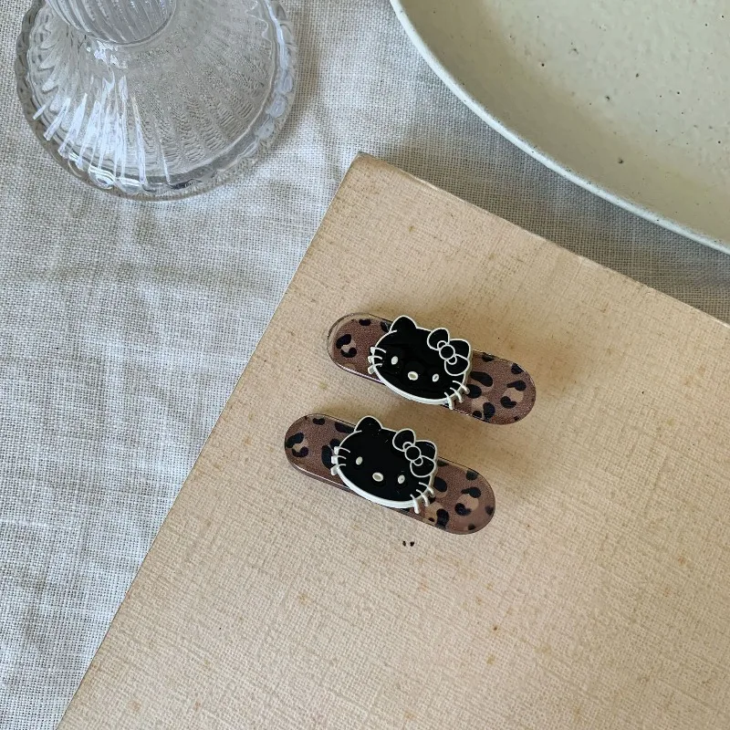Grampos de cabelo de desenho animado kawaii para meninas, grampos de cabelo com estampa de leopardo e laço, acessórios fofos para cabelo para crianças, uso diário de festa f1005