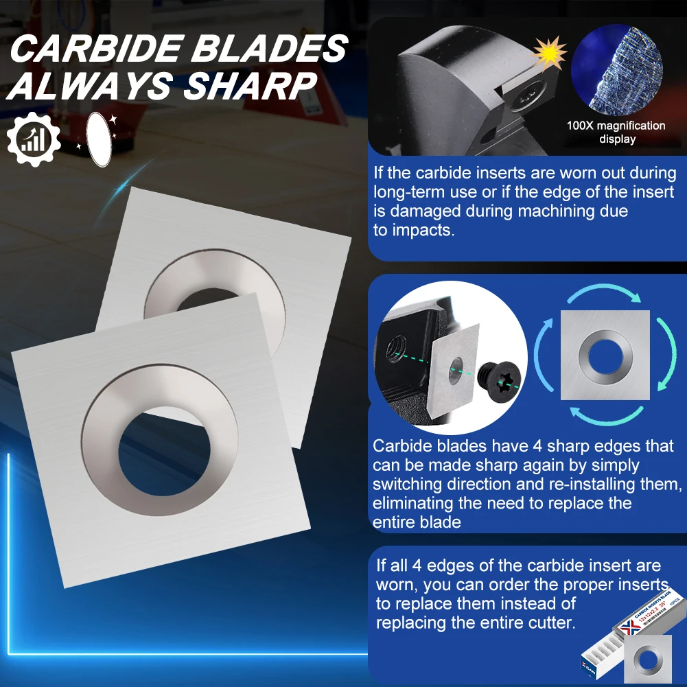 Xcan 10 peças inserções quadradas retas de carboneto para torneamento de madeira 12x12x2.2mm 14x14x2.0mm facas de corte espiral/broca de superfície helicoidal