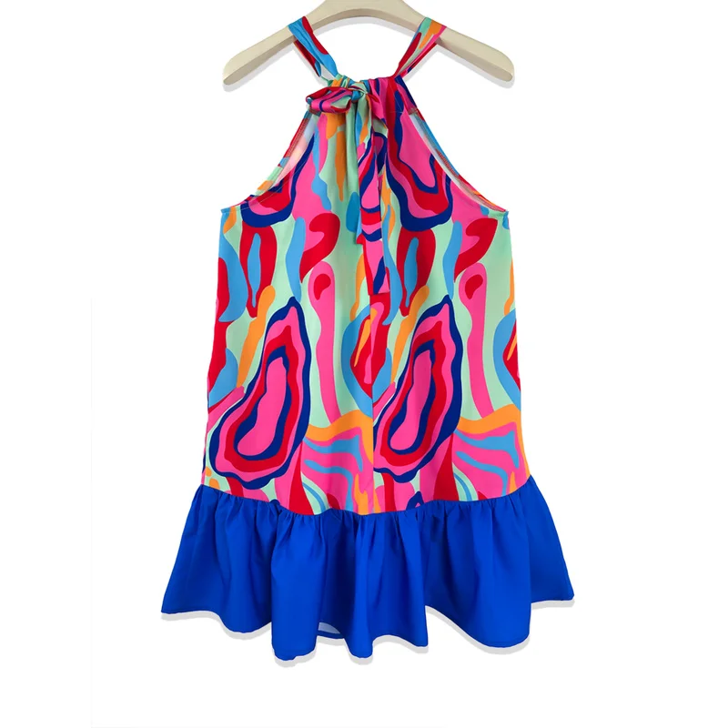 T-shirt imprimé coloré pour femmes, grande taille, col licou, épaules dénudées, dos