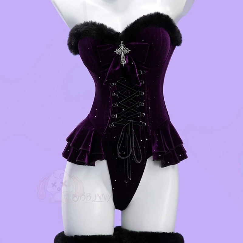Original Design Halloween Women's Clothing Gothic Dark Punk 2025 Autumn New Black Purple One-Piece Vest Plush Cape Sets Ladies