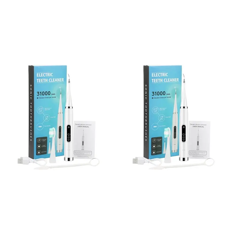 A83G-2X Electric Teeth Cleaner Tooth Whitening & Cleaning Waterproof Tartar Remove Fresh Breath Oral Care,White(2 X Head)