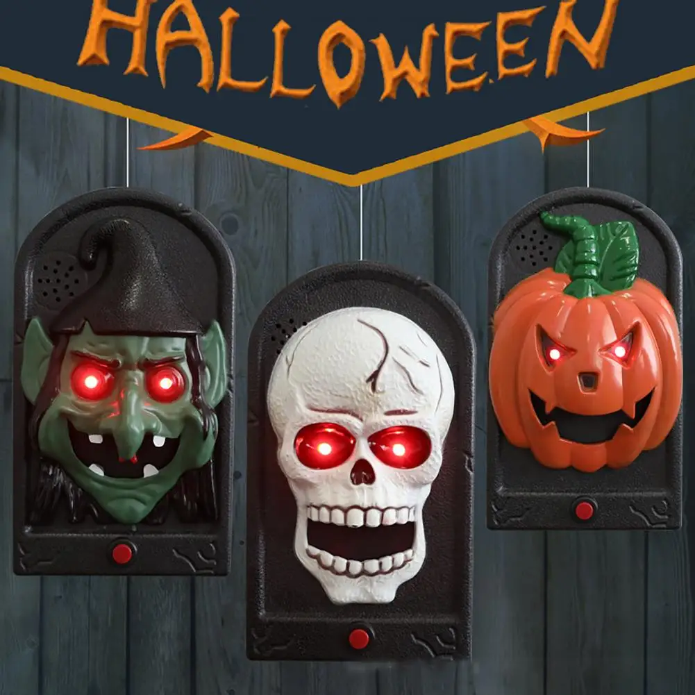 Spooky Bar Decorations Spooky Skull Head Halloween Doorbell with Light Up Eyes Sounds for Haunted House Decor Indoor for Kids