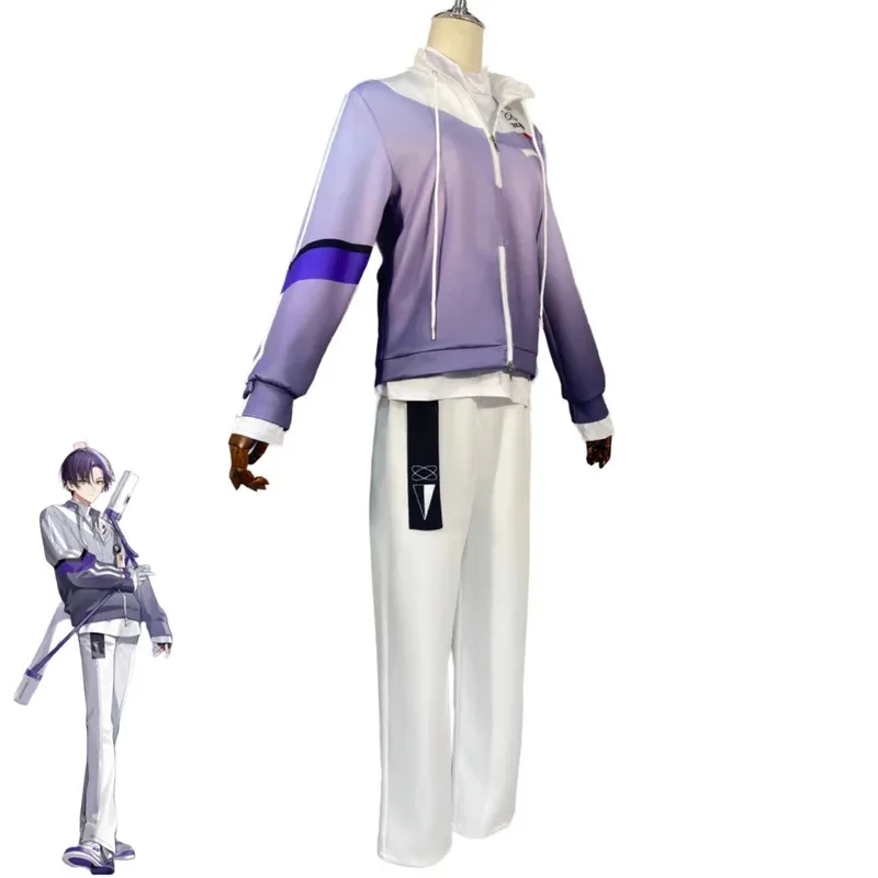 

COSda@Virtual YouTuber Fuwa Minato Cosplay Costume VTuber NIJISANJI Purple Tracksuit Coat Pants Wig Man Woman Daily Leisure Suit