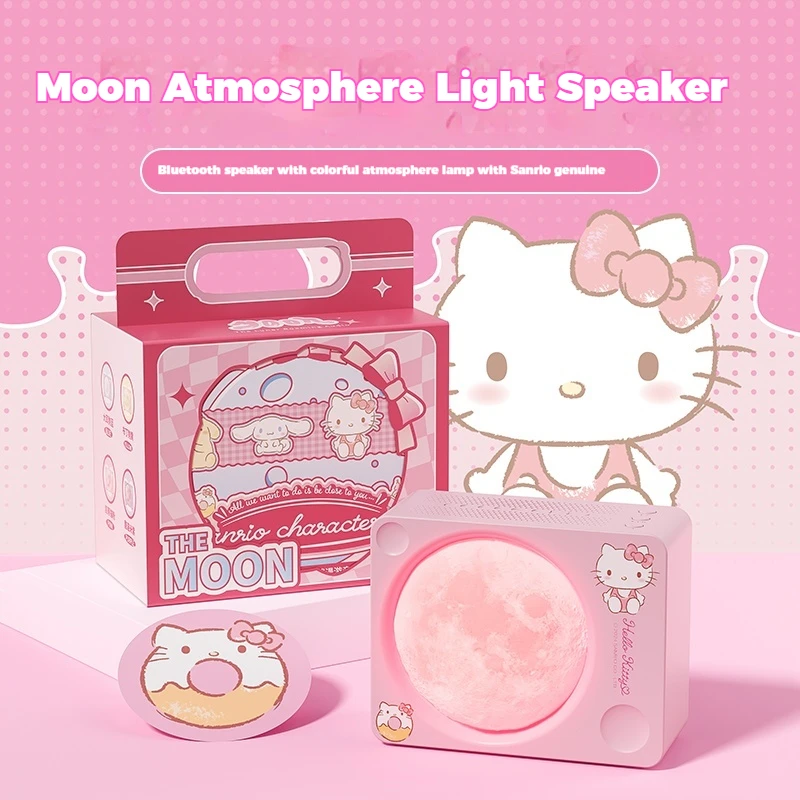 Kawaii Sanrio Moon Series Pom Pom Purin Night Light Bluetooth Speaker 2 In1 Kawaii Kuromi Cinnamoroll Night Lamp Ornaments Gifts