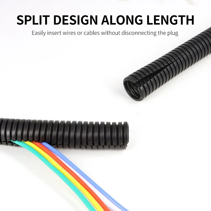 Open Mouth PP Corrugated Pipe AD11.6-34.5mm Wear Resistant Split Loom Tubing Flexible Cable Protector for Auto Wiring Harness