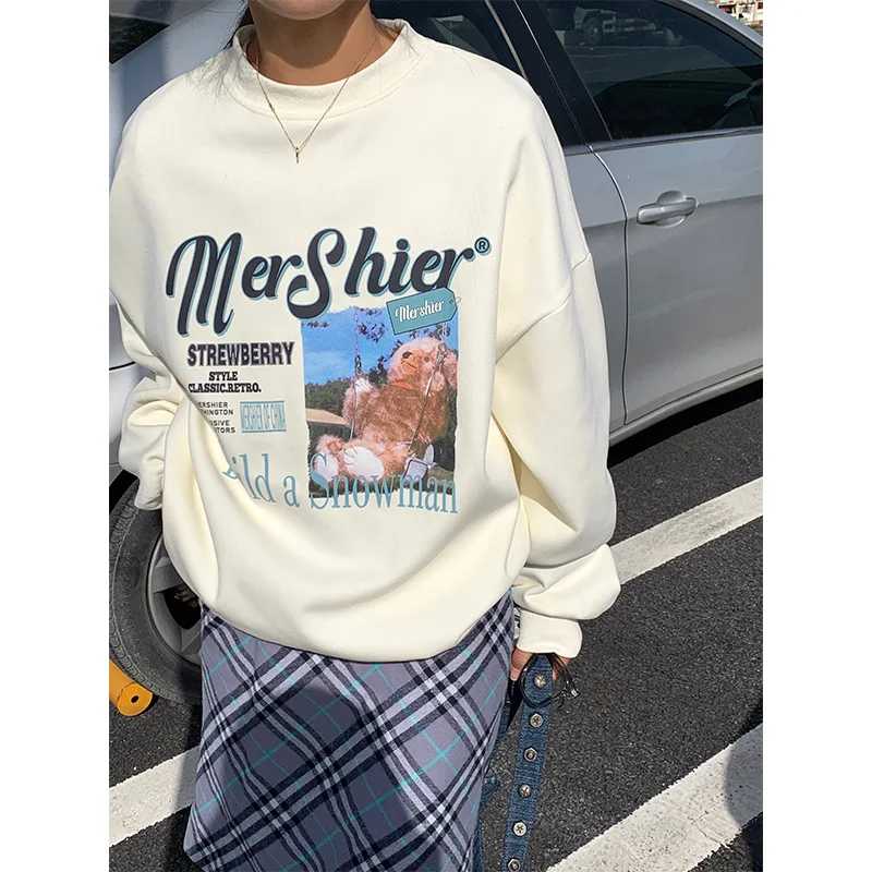 

Женская толстовка NIDEBLA: весенняя, в американском уличном стиле, с буквенным принтом, круглым вырезом, длинный рукав, модный топ из смесового хлопка и полиэстера