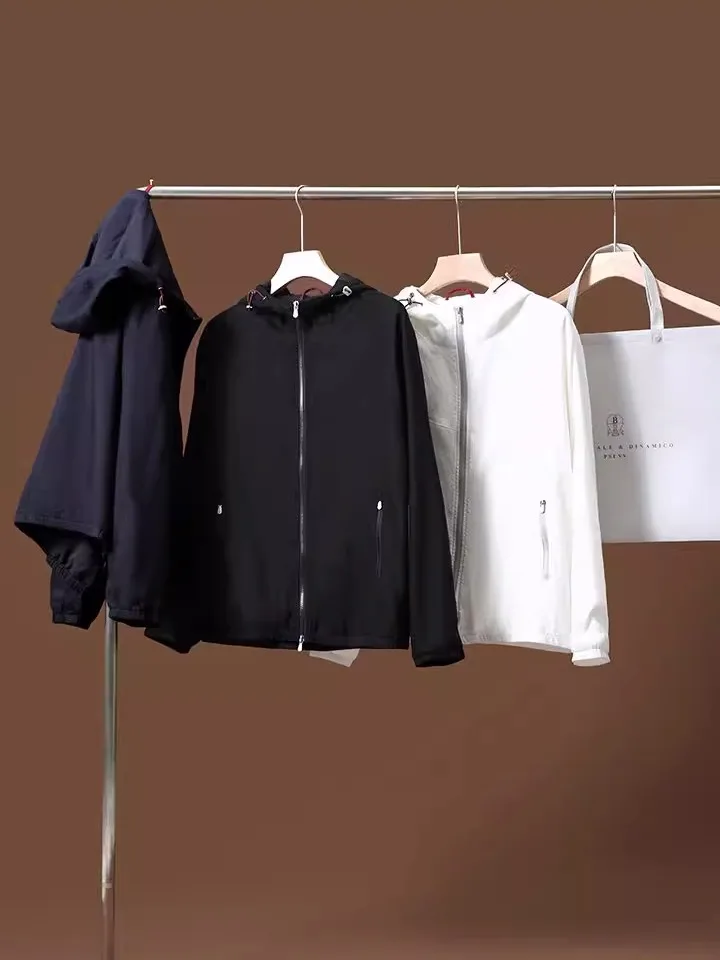 

Spring Summer Men's Casual Lightweight Breathable Linen Hooded Jaet Faionable Urban Sle All-Season Stand Fit Long Sl...