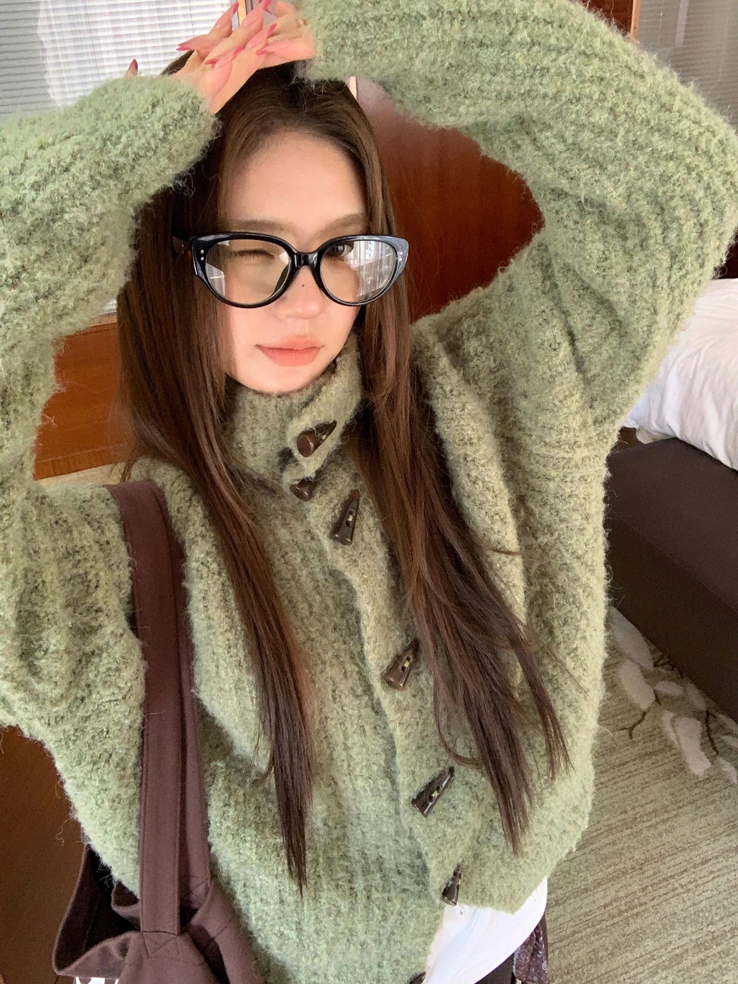 ein gestrickte offene Strickjacke für Damen, lockerer Pullover mit Knöpfen, Oberbekleidung, Winter, Faion, gerade Röhre, lang, Sve, rund, Ne