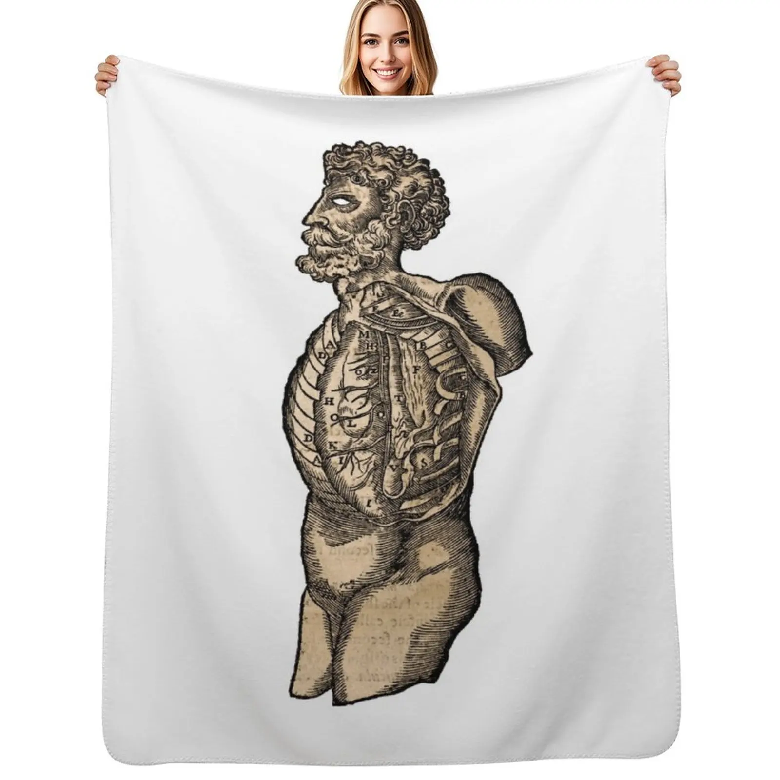 Vintage Human Torso Anatomy Illustration Throw Blanket Reusable Durable Soft Blanket for All Seasons
