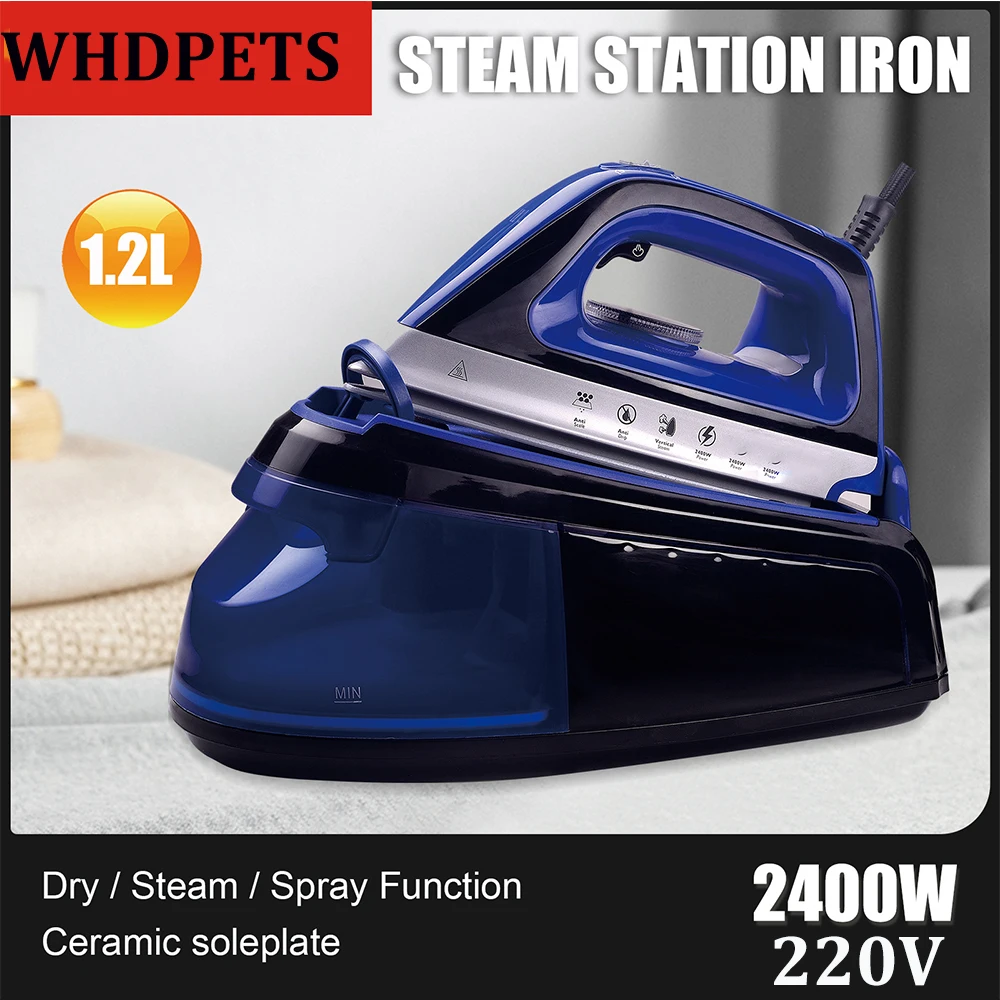 WHDPETS Steam Iron 220V EU Plug 1.2L Portable Household Electric Iron 2400W Multi-level Adjustment For Fast Ironing Clothes Iron