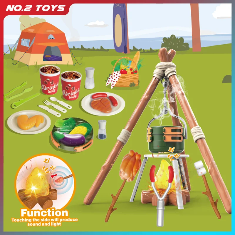 51 pçs simulado fogueira brinquedos de acampamento fingir jogar casa cozinha comida piquenique crianças role play conjunto crianças brinquedo educativo precoce