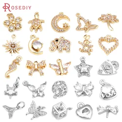 6PCS 18K Gold Color Brass and Zircon Heart Charms Pendants High Quality Jewelry Making Necklace Earrings Accessories