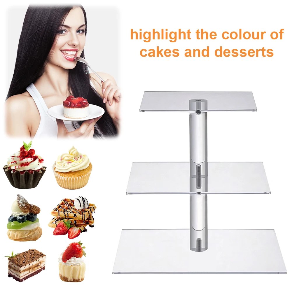 

3/4 Tier Acrylic Cupcake Display Stand with LED Light Cupcake Tower Stand Multifunctional Square Display Stand for Party Decor
