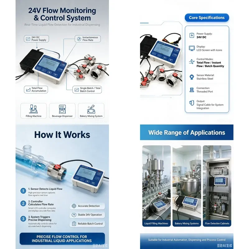 SEA LCD-M Liquid Flow Sensor Controller Kit 24VDC Stainless Steel Turbine Counter Flow Meter for Beverage Filling Machines