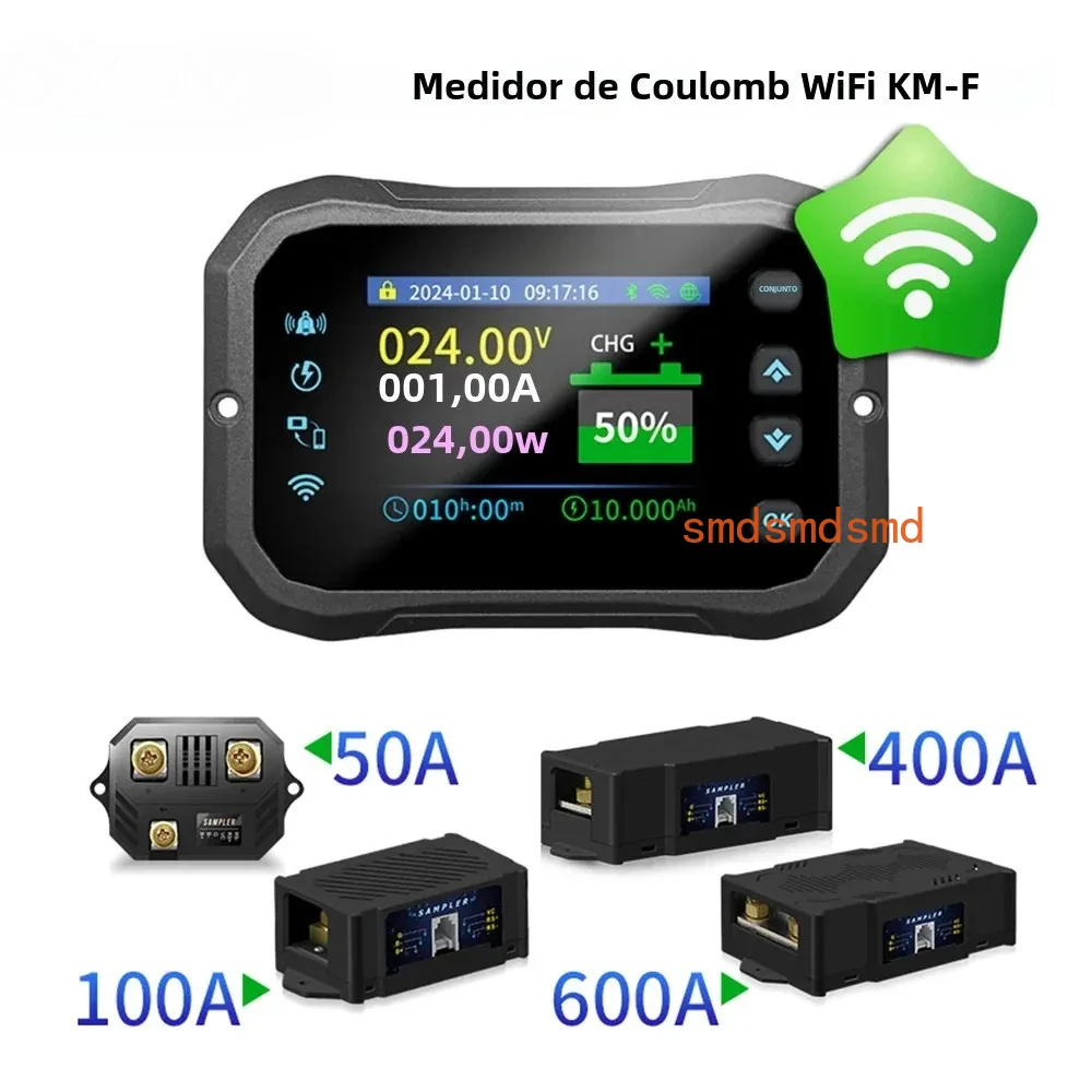 

KM-F Coulomb meter with WIFI, high-precision bidirectional current detection, displays battery voltage & power for RV & EV.
