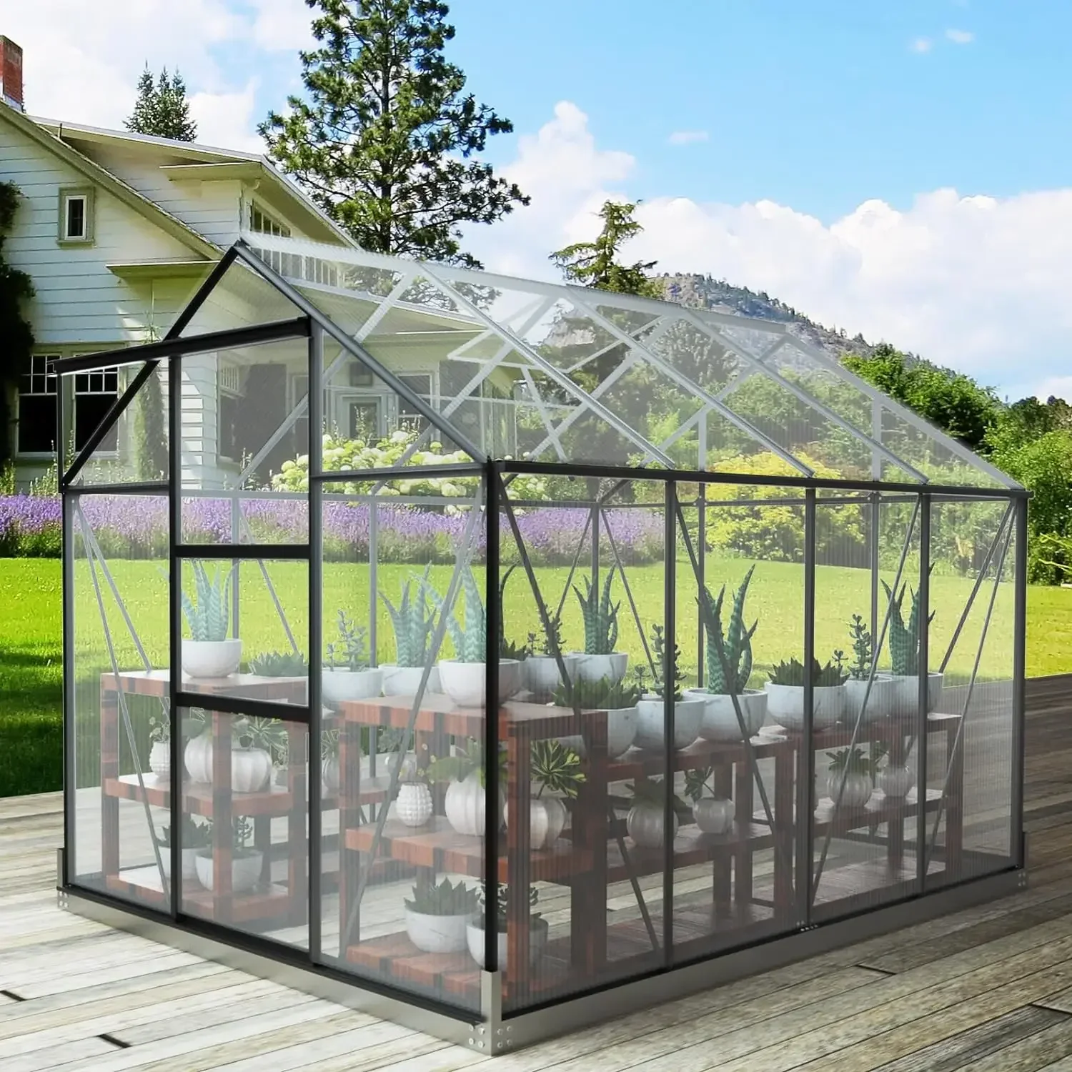 Polycarbonate Greenhouses, 6x8/12 FT Green Houses for Outside with A Vent Window, Walk-in Aluminum Frame with Sliding Door