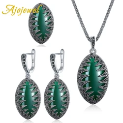 Ajojewel Vintage Stone Jewelry Set With Black Rhinestone Antique Necklace Earring Ring Luxury Gifts 2023