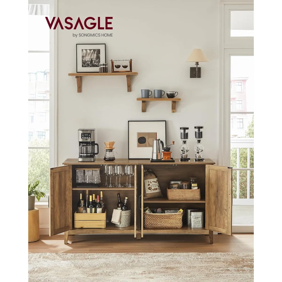 Storage cabinet with adjustable shelves, buffet sideboard for living room, entryway, 15.7" deep x 59" wide x 31.5" high