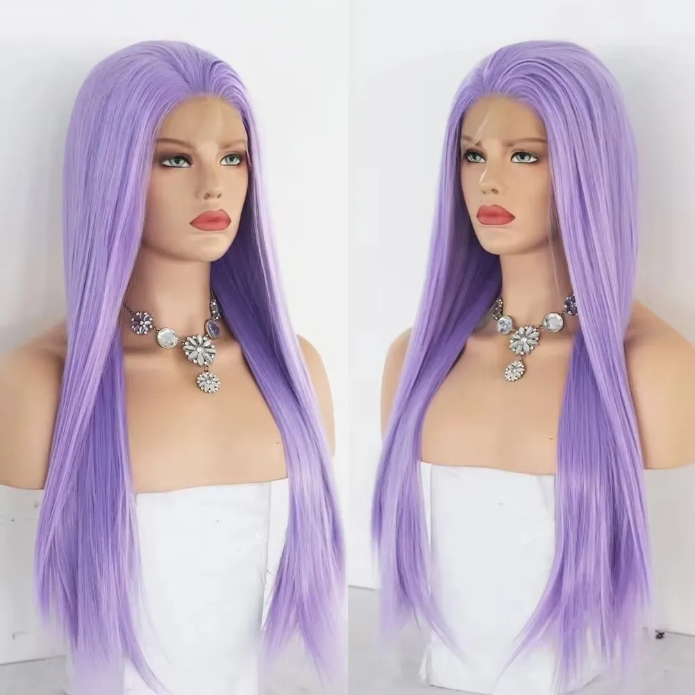 

Purple Wig Straight Synthetic Costume Props Synthetic Fiber Hair Lace Front Wig Middle-parted Long Straight Hair