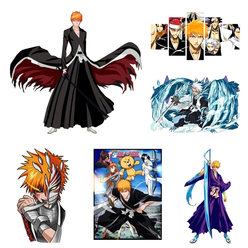 Parches de Anime Bleach Kurosaki Ichigo para Ropa, Vinilos Termoadhesivos, Pegatinas de Transferencia Térmica, DIY para Camisetas, Apliques para Mujer