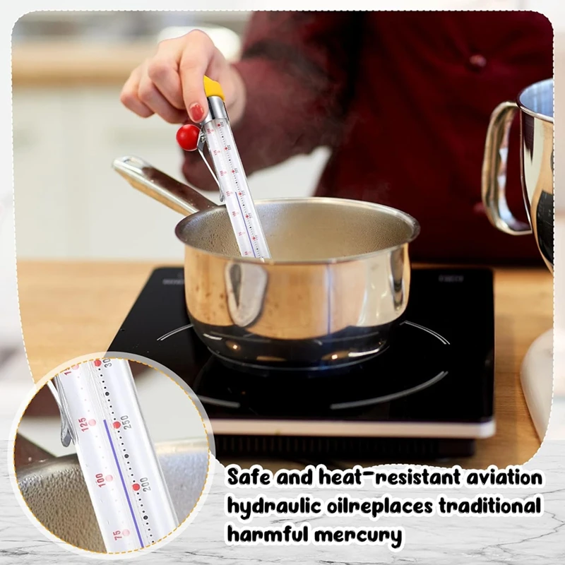 ABGG-2Pcs Candy Thermometer With Pot Clip 8Inch Deep Fry Oil Thermometer Instant Read Cooking Food Thermometers Sugar Syrup