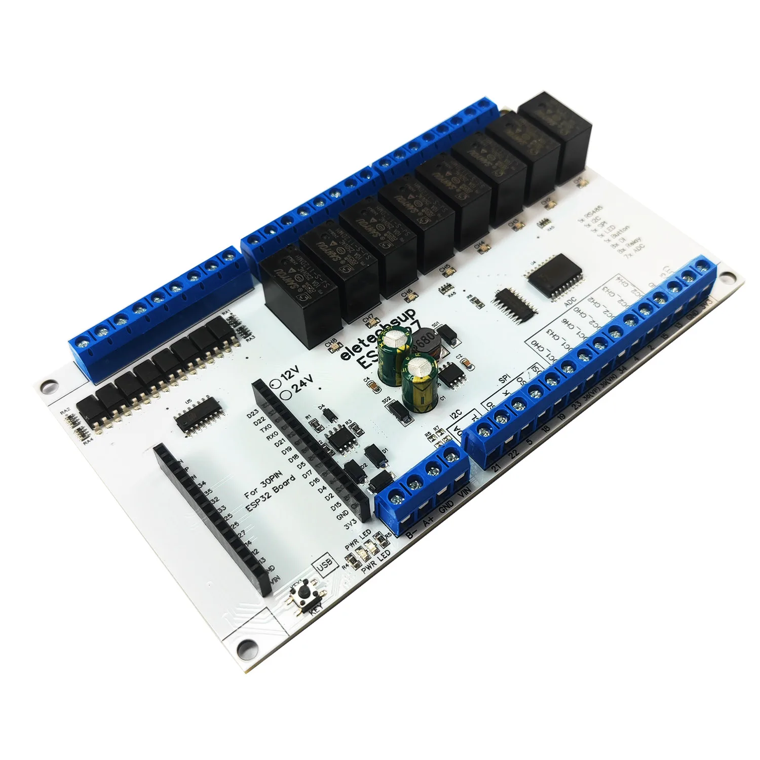 DC 12V 24V Wifi Relé 30Pin ESP32 Placa de Expansão Programável Modbus Rtu RS485 Módulo Analógico Digital IO para Arduino PLC